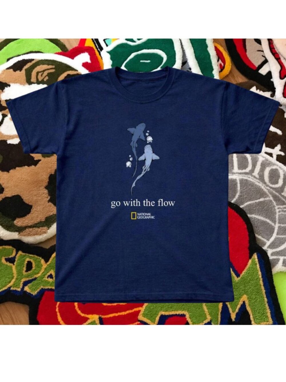 National Geographic Go With The Flow Shark T-Shirt Navy Blue Graphic Tee Top